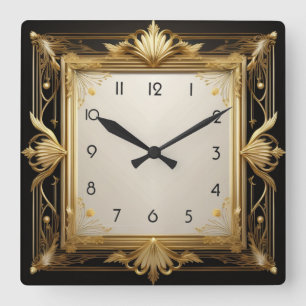 Art Deco Gold Quadratische Wanduhr