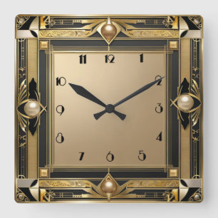 Art Deco Gold Quadratische Wanduhr
