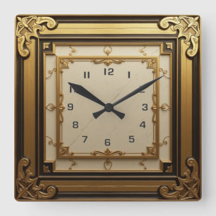 Art Deco Gold Quadratische Wanduhr