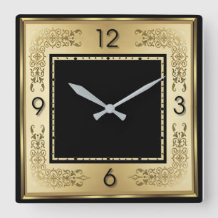 Art Deco Gold Quadratische Wanduhr