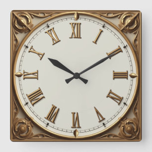 Art Deco Gold Quadratische Wanduhr