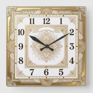 Art Deco Gold Quadratische Wanduhr