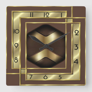 Art Deco Gold Quadratische Wanduhr