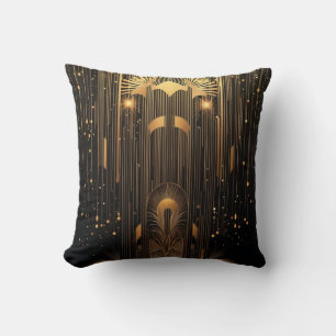 Art Deco Gold Regen Ägyptische Kunst Schwarz 15 x Kissen
