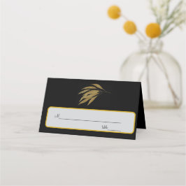 Art Deco Gold Rose Blätter Schwarze Streifen Hochz Platzkarte