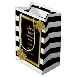 Art Deco, Gold Rose, schwarze Streifen Mittlere Geschenktüte