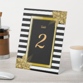 Art Deco, Gold Rose Streifen Hochzeit Tischnummer Sockelschild