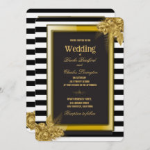 Art Déco Gold Roses & Stripes Mariage Invitations