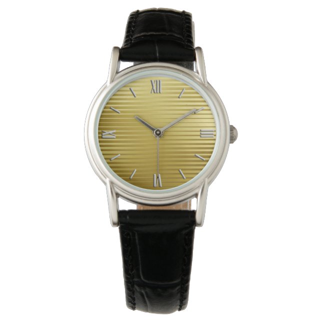 Art Deco Gold Satin Streifen Armbanduhr (Vorderseite)