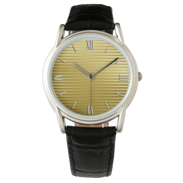 Art Deco Gold Satin Streifen Armbanduhr (Vorderseite)