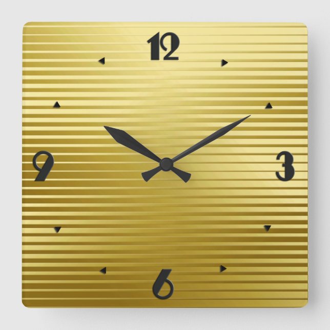 Art Deco Gold Satin Streifen Quadratische Wanduhr (Vorderseite)