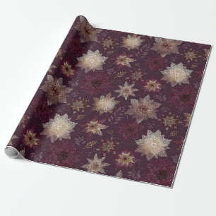 Art Deco Gold Schneeflocken Burgund Glamourös Flor Geschenkpapier