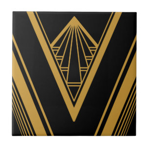 Art Deco Gold Schwarz Elegante Geometrische Prägu Fliese