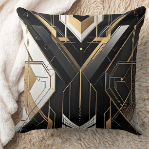 Art Deco Gold Schwarz Geometrisches Kreuz Design Kissen