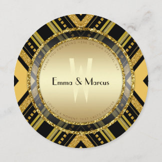 Art Deco Gold Schwarz Runde Hochzeits-Menükarte Menükarte
