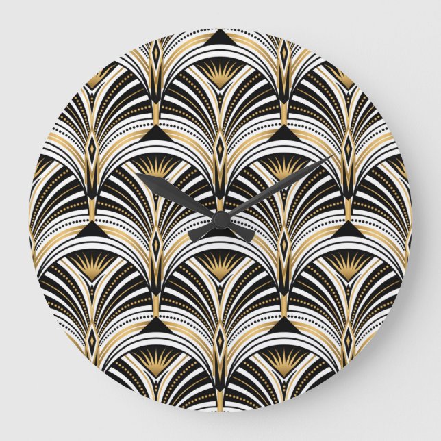 Art Deco Gold Schwarze Elegante Große Wanduhr (Vorderseite)