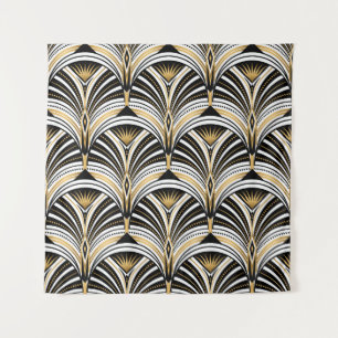 Art Deco Gold Schwarze Elegante Wandteppich
