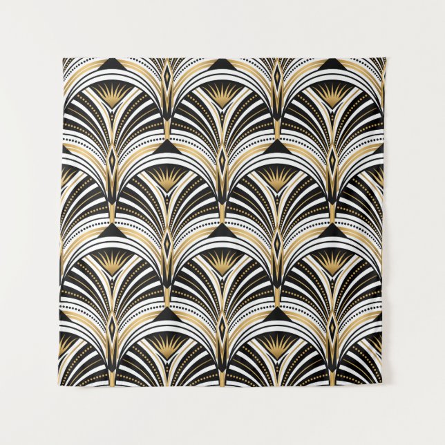 Art Deco Gold Schwarze Elegante Wandteppich (Vorderseite)