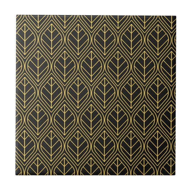 Art Deco Gold schwarze Fliesen Muster (Vorderseite)