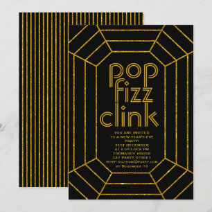 Art Deco gold Schwarzer Pop fiz klink Neujahrsfest Einladung