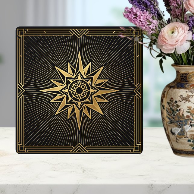 Art Deco Gold Sunburst Compass Graphic Black   Fliese (Von Creator hochgeladen)
