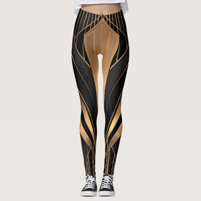 Art Deco Gold Sunburst Luxury Geometry Leggings (Vorderseite)