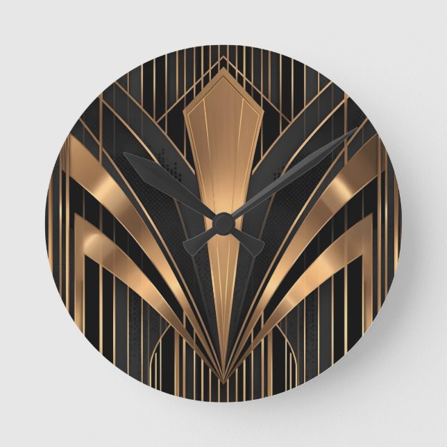 Art Deco Gold Sunburst Luxury Geometry Runde Wanduhr (Vorderseite)