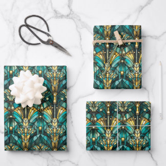 Art Deco Gold & Teal Geschenkpapier flache Bögen Set