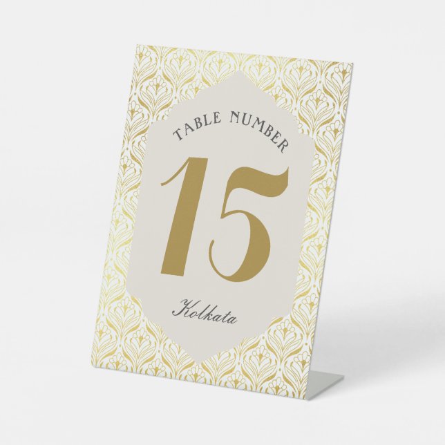 Art Deco Gold Tischnummer Sockelschild (Vorderseite)