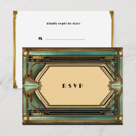 Art Deco Gold Türkis Schwarze Hochzeit RSVP Karte
