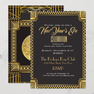 Art Deco Gold und Black NYE Gatsby Style Einladung