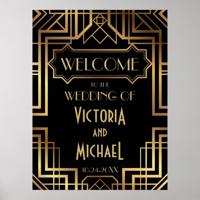 Art Deco Gold und Black Wedding Poster (Vorne)
