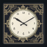 Art Deco Gold und Schwarz-Quadrat-Rahmen Quadratische Wanduhr<br><div class="desc">Art Deko Uhr,  Jugendstil Uhr,  Gold und Schwarz,  1920er Jahre Platz,  stilvolle 1920er Stil, Retro Vintag antike, altmodische extravagant, Imitate Golden Line Art, einfache minimalistische Quadrat Uhr, minimales elegantes Design</div>