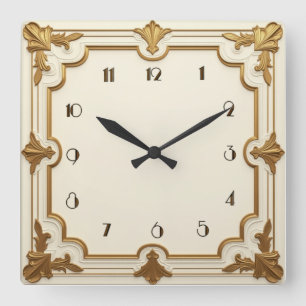 Art Deco Gold und Weiß Quadratische Wanduhr