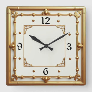 Art Deco Gold und Weiß Quadratische Wanduhr
