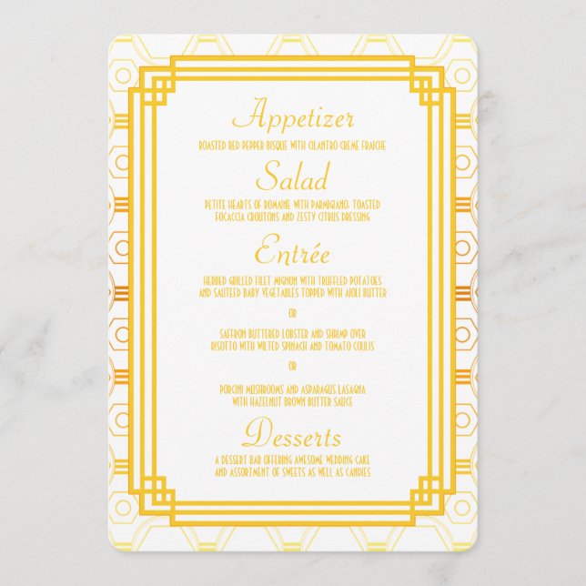 Art Deco Gold Wedding Menu Cards Menükarte (Vorderseite)