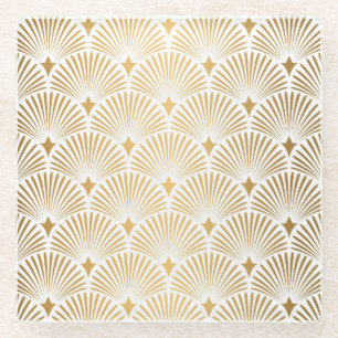 Art Déco: Gold-Weiß-Eleganz. Glasuntersetzer