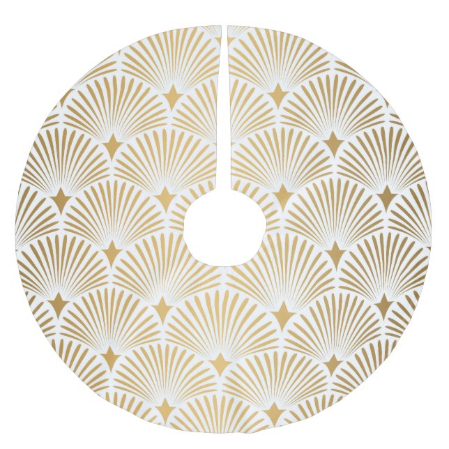 Art Déco: Gold-Weiß-Eleganz. Polyester Weihnachtsbaumdecke (Vorderseite)
