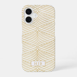 Art Deco Gold & Weiß Monogramm Hübsches iPhone 16 Hülle