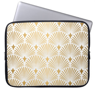 Art Deco: Gold-Weiße Eleganz. Laptopschutzhülle