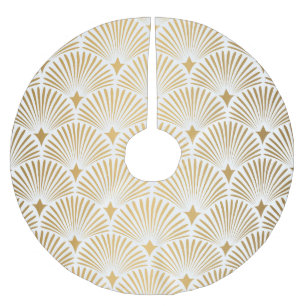 Art Deco: Gold-Weiße Eleganz. Polyester Weihnachtsbaumdecke
