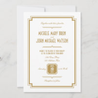 Art Deco Gold White Back Text Einladung Hochzeit