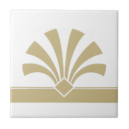 Art Deco Gold White Geometric Blume Element 06 Fliese