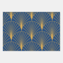 Art Deco Golden Geometric Fans auf blauem Navy