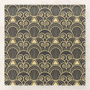 Art Deco: Golden geometrische Fliesen. Glasuntersetzer