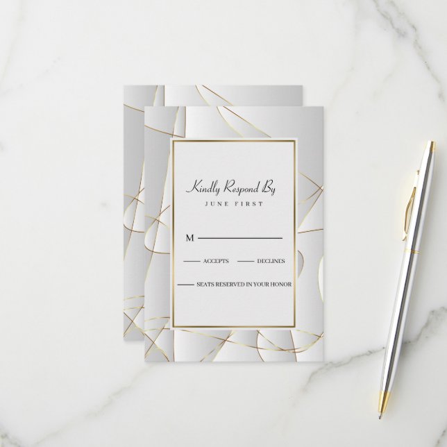 Art Deco Golden Lines RSVP Karte (Vorderseite/Rückseite Beispiel)