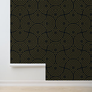 Art Deco Golden Overlapping Circles - Schwarz Tapete