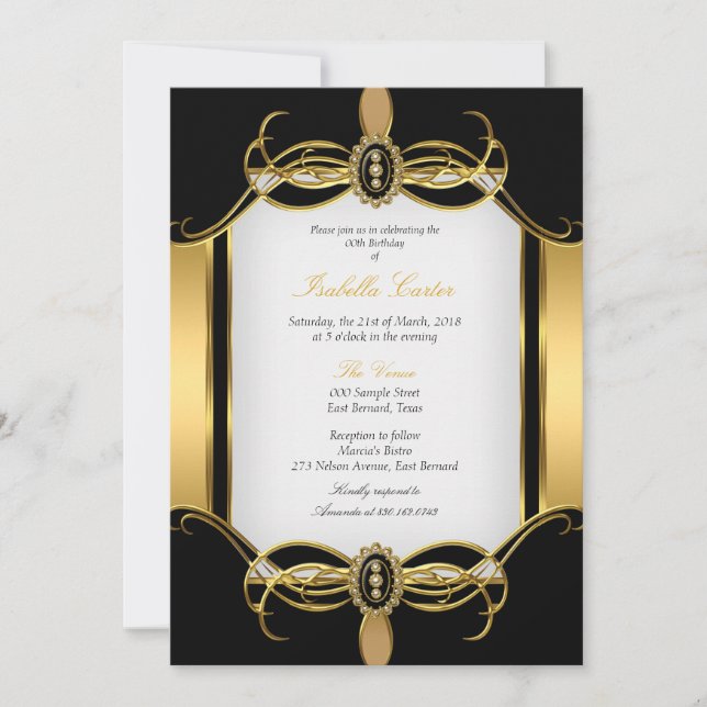Art Deco Golden Schwarz-weiß Pearl Einladung (Vorderseite)