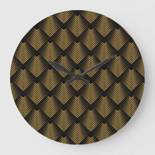 Art Déco: Goldene Quadrate, Ecktapete. Große Wanduhr