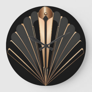 Art Deco Goldener Fächer Geometrische Eleganz Große Wanduhr